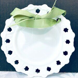 VTGTwo's Company White Porcelain Lattice Edge Reticulated Star Plate 5.5",Ribbon